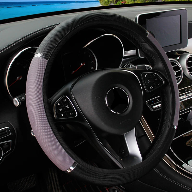 Car Steering Wheel Cover PU Leather Flash Bar