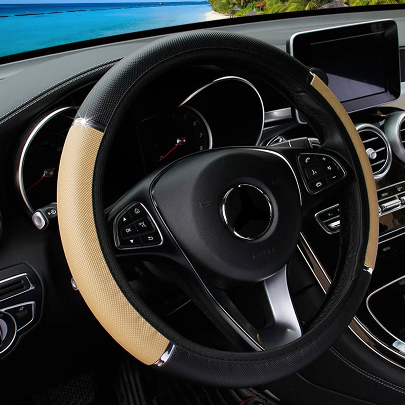 Car Steering Wheel Cover PU Leather Flash Bar