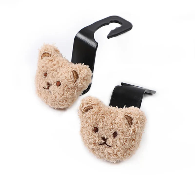 2Pcs Cute Cartoon Bear Car Seat Back Hooks Storage